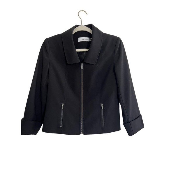 Calvin Klein Black Zip Blazer Fitted Size 2 Y2K Crop Goth Edgy minimalistic 90s - Picture 1 of 4